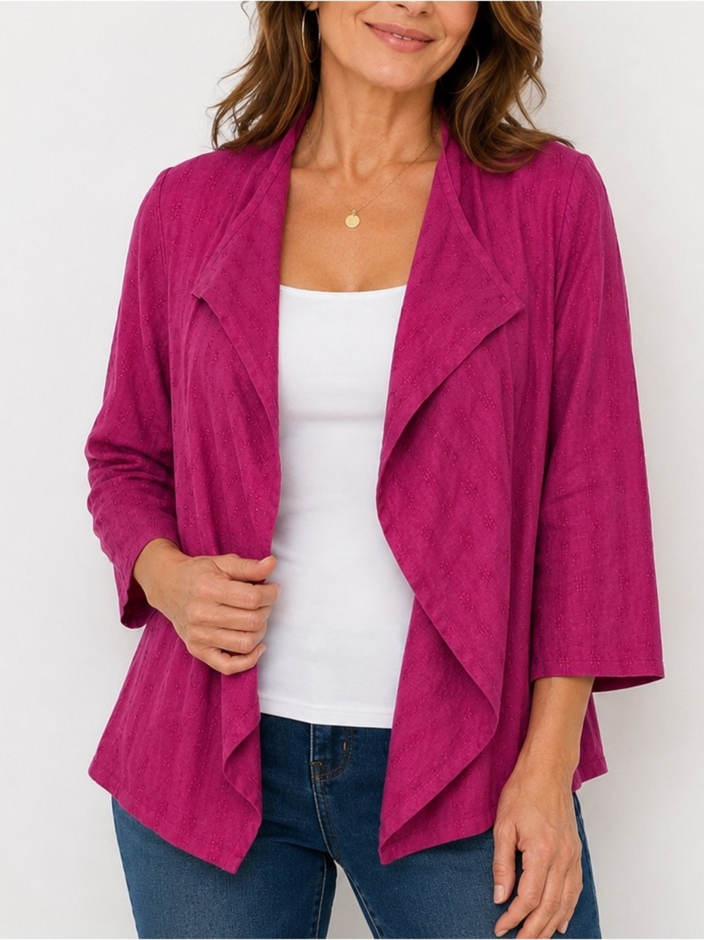 Bryn Walker Linen Cardigan Jacket Womens Size XS Magenta Open Front Lagenlook